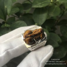 NHẪN BẠC TỲ HƯU ĐÁ CHỦ MẮT HỔ